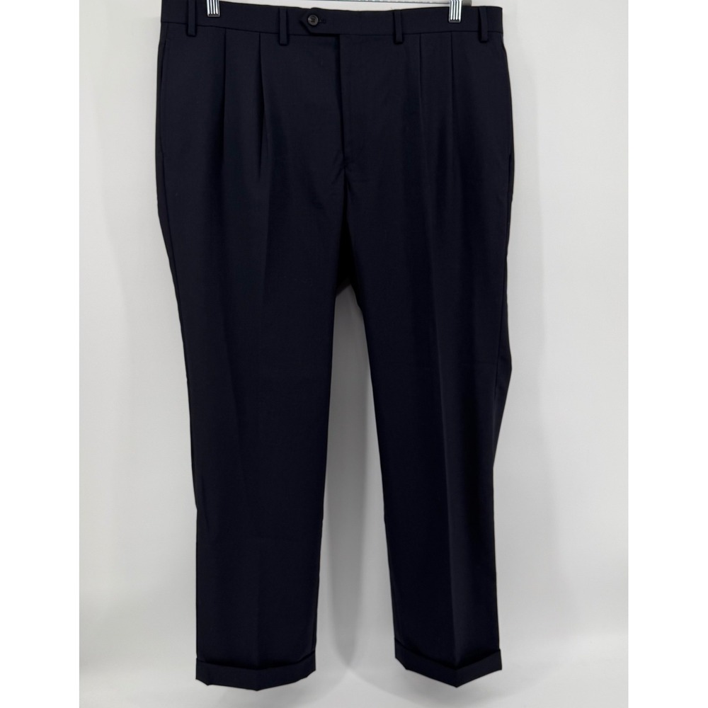 Lauren Ralph Lauren Dress Pants Mens 40x32 Navy Wool Pleated Cuffed Trousers